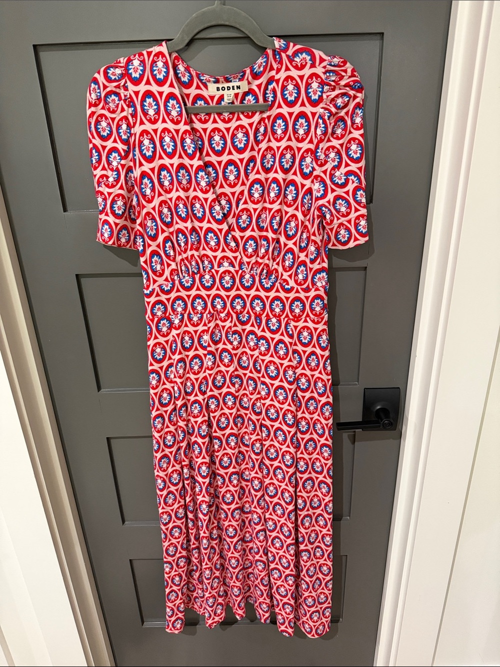 Boden Red and Blue Geometric Midi Dress